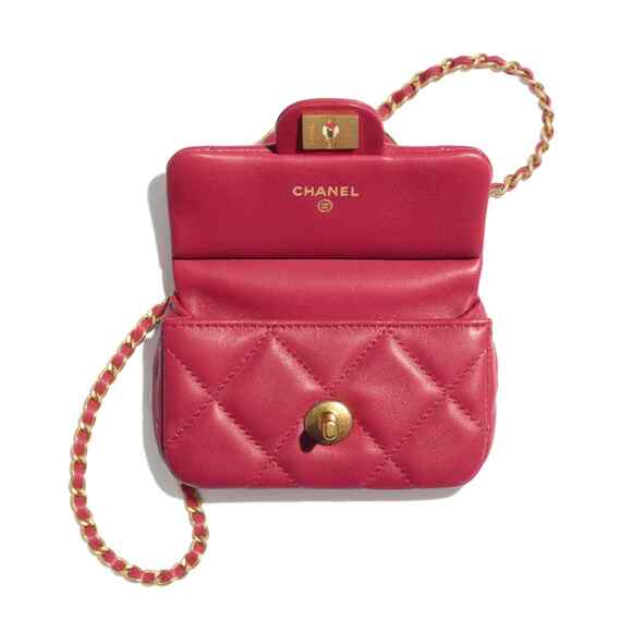 Chanel 21A Pink Mini Flap Card Holder With Chain Handle Shoulder Crossbody Bag - Picture 11 of 12